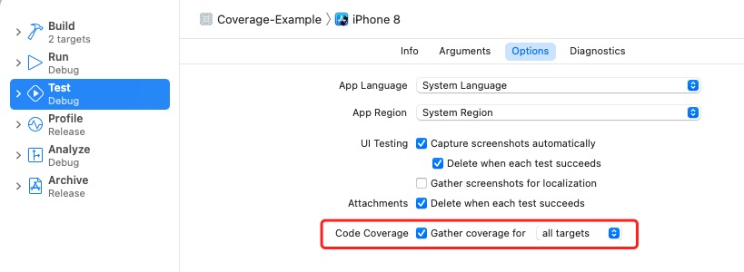Xcode 配置 Code Coverage